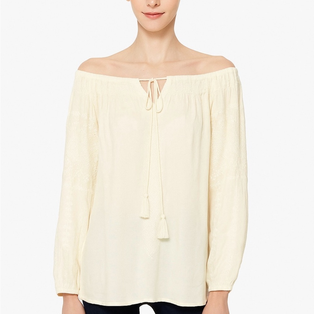 Matta NYC 100% cotton embroidery designs peasant blouse in cream